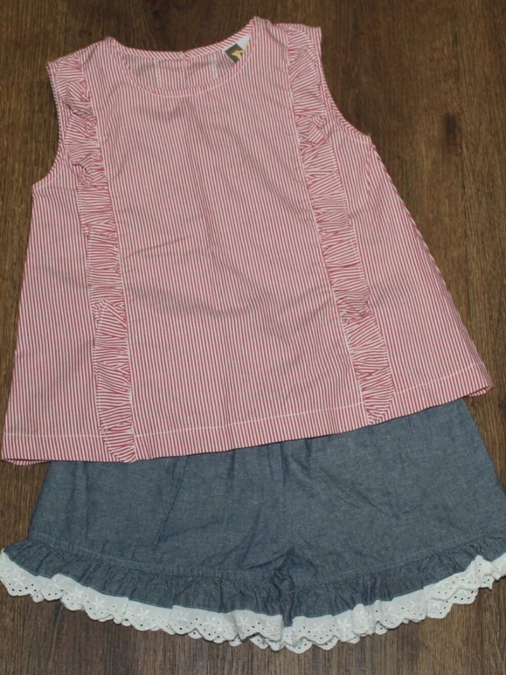 Girls Banana Split Red Stripe Tank Top Blue Chambray Shorts 2pc Patriotic Set 4T